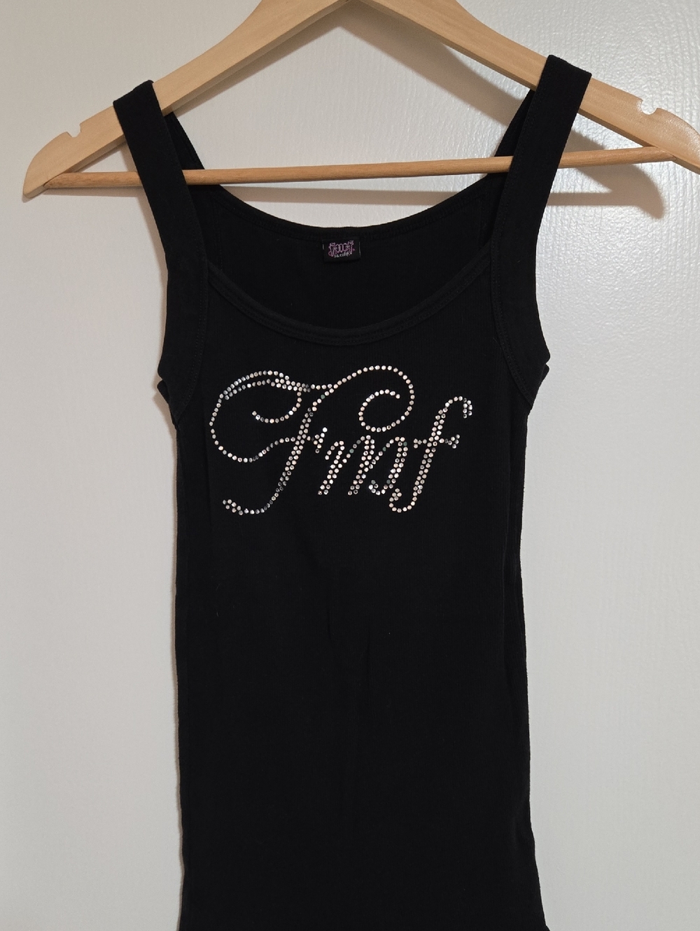 Y2K FMF Medium Women's Black Rhinestone Logo Tank Top